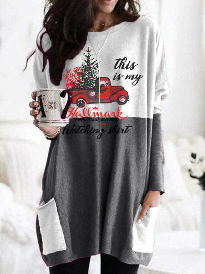 Full Size Graphic Two-Tone Round Neck Long Sleeve T-Shirt Gray