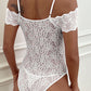 Perfee Lace Cold-Shoulder Bodysuit