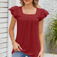 Eyelet Square Neck Cap Sleeve Blouse