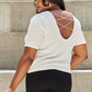 And The Why Pearly White Full Size Criss Cross Pearl Detail Open Back T-Shirt