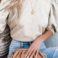 Pearl Detail Round Neck Half Sleeve Blouse