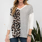 Celeste Full Size Front Leopard and Striped Print V-Neck T-Shirt