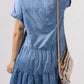 Raw Hem Collared Neck Short Sleeve Denim Dress