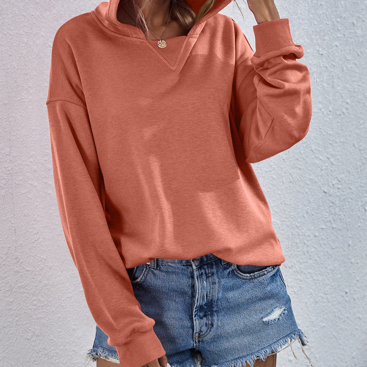 Dropped Shoulder Slit Hoodie