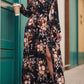 Slit Printed Surplice Long Sleeve Maxi Dress