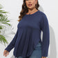 Plus Size Round Neck Long Sleeve Slit T-Shirt