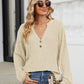 Ribbed Notched Long Sleeve T-Shirt