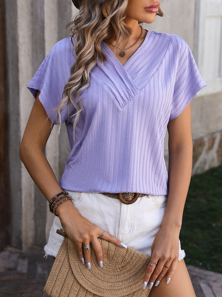 Mandy Textured Surplice Short Sleeve Blouse Lavender