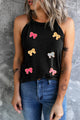 Bow Print Grecian Neck Tank Black