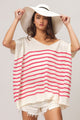 BiBi V Neck Striped Short Sleeve Top Fuchsia
