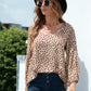 Printed V-Neck Balloon Sleeve Blouse