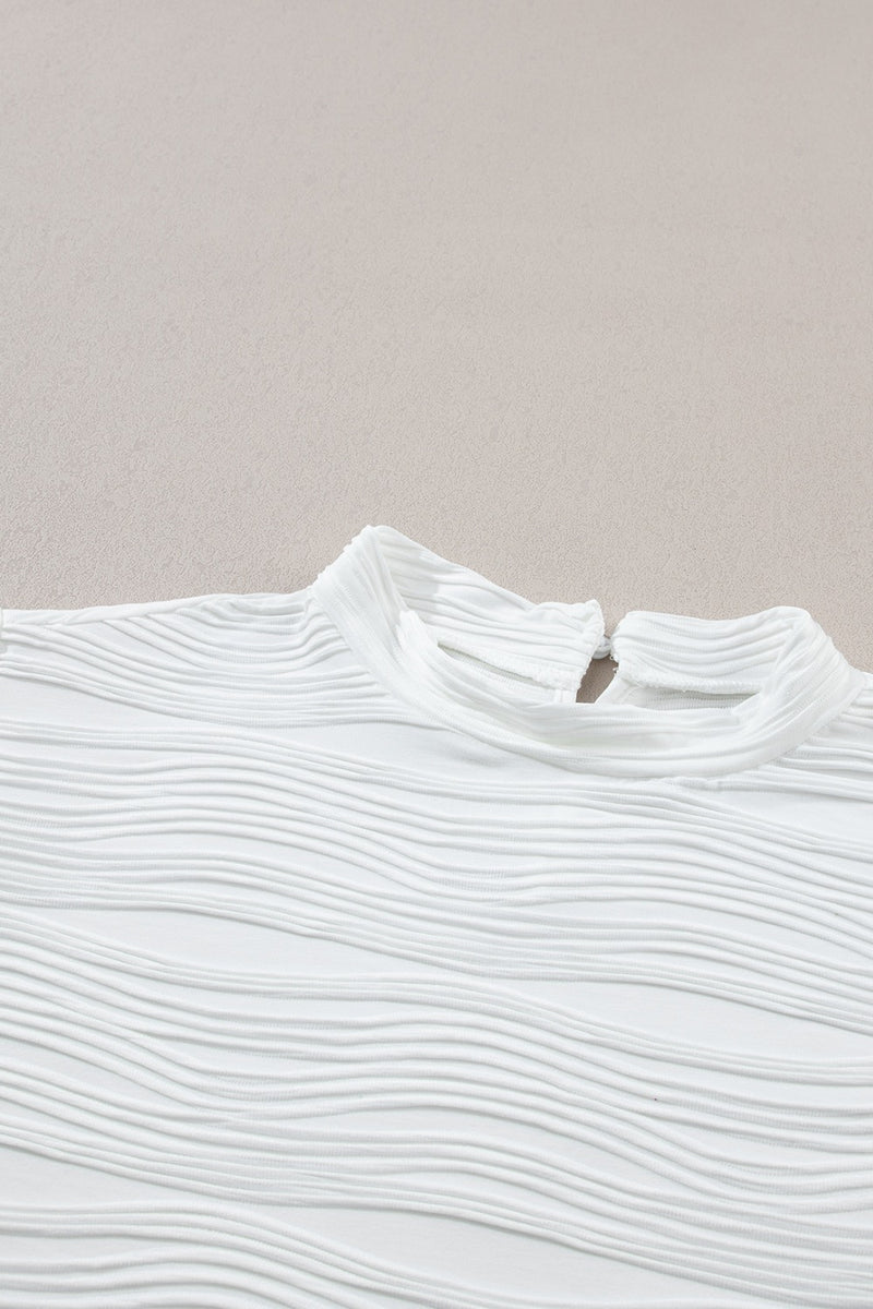 Textured Mock Neck Cap Sleeve Top