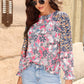 Floral Round Neck Flounce Sleeve Blouse