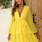 Tie Waist Balloon Sleeve Layered Dress