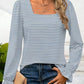 Striped Square Neck Flounce Sleeve Top