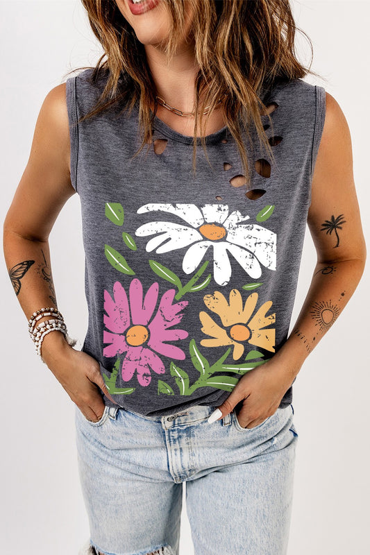 Distressed Graphic Round Neck Tank