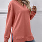 V-Neck Slit Long Sleeve Sweatshirt