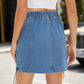 Drawstring Denim Skirt with Pockets