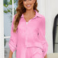 Button Up Long Sleeve Top and Shorts Set