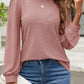 Eyelet Round Neck Long Sleeve Top