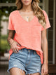 Pocketed Heathered V-Neck Short Sleeve T-Shirt Watermelon pink