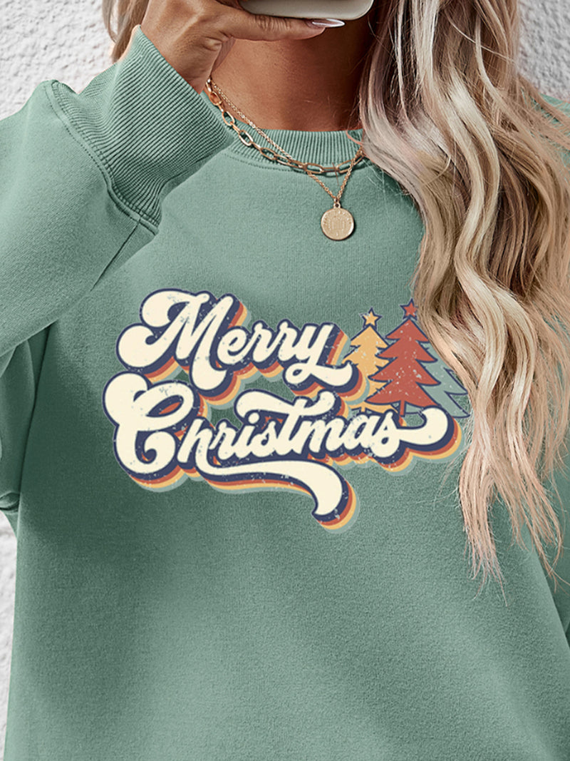 Christmas Letter Graphic Round Neck Sweatshirt