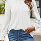 Eyelet Round Neck Long Sleeve Top