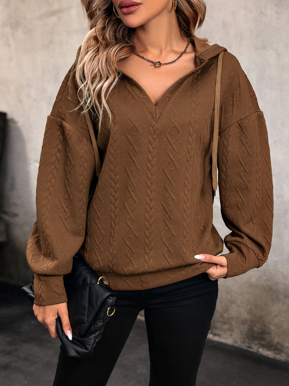 Perfee Drawstring Dropped Shoulder Long Sleeve Hoodie Chestnut