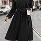 Tie Waist Notched Neck Long Sleeve Dress