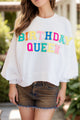 BIRTHDAY QUEEN Sequin Round Neck Long Sleeve Sweatshirt White