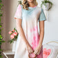 Tie-Dye Round Neck Short Sleeve Slit Dress