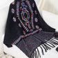 Fringe Geometric Open Front Long Sleeve Cape