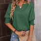 Mandy Heathered Notched Lantern Sleeve Blouse