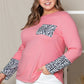 Plus Size Leopard Round Neck Long Sleeve T-Shirt