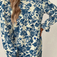 Printed Mock Neck Flounce Sleeve Blouse