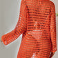 Openwork Boat Neck Long Sleeve Cover-Up