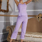 V-Neck Lace Trim Slit Cami and Pants Pajama Set