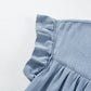 Ruffled Round Neck Cap Sleeve Denim Dress