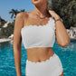 Scalloped Trim One-Shoulder Swim Set