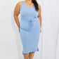 Capella Flatter Me Full Size Ribbed Front Tie Midi Dress in Pastel Blue