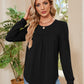 Ruched Round Neck Long Sleeve Blouse