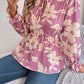 Printed Tie Neck Flounce Sleeve Blouse