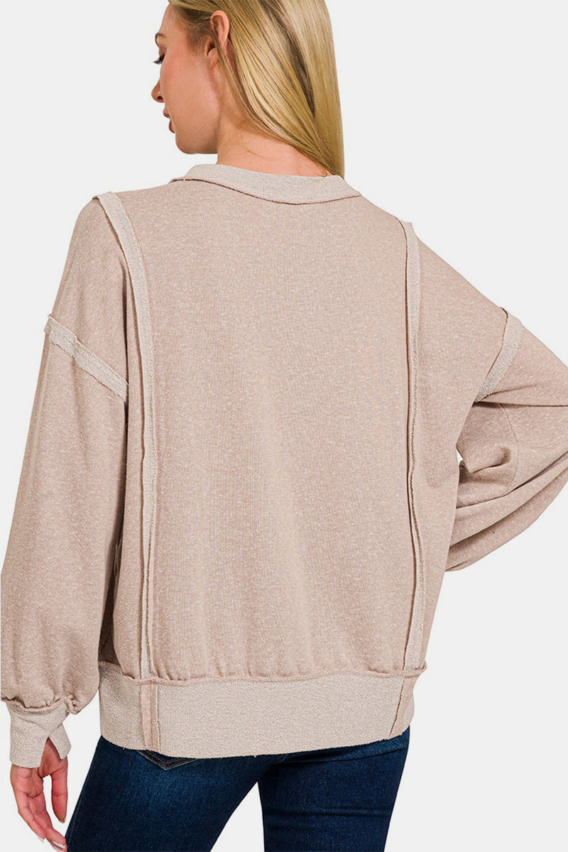 Zenana Washed Exposed-Seam Sweatshirt