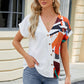 Printed Surplice Short Sleeve Blouse