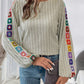 Embroidered Round Neck Long Sleeve Top