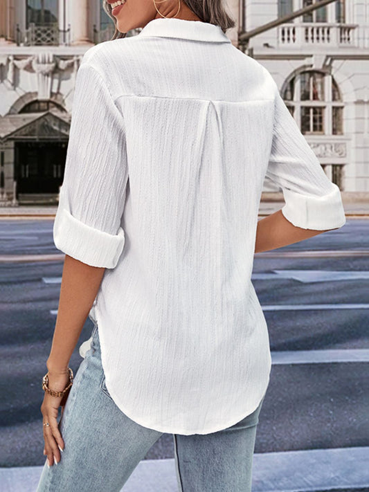 Perfee Collared Neck Half Sleeve Twisted Shirt