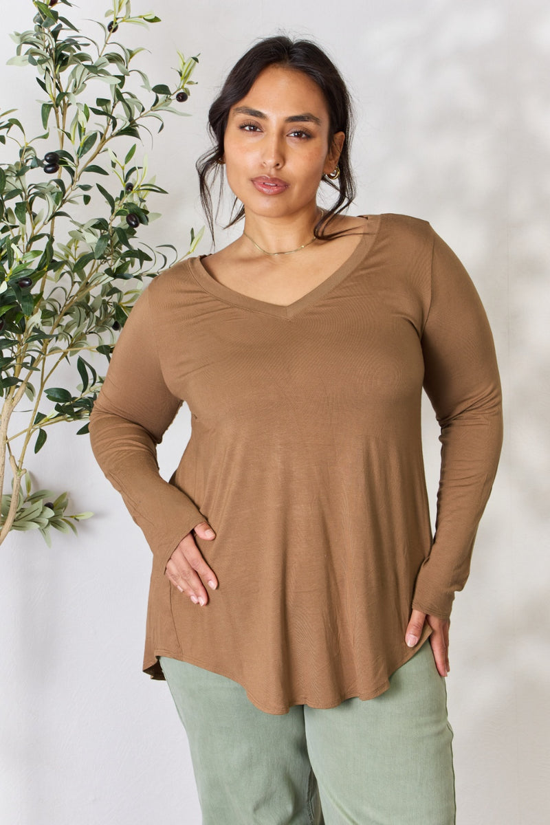 Zenana Full Size Long Sleeve V-Neck Top