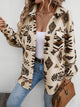 Geometric Button Up Dropped Shoulder Jacket Tan
