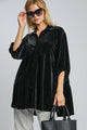 Umgee Full Size Polka Dot Button Up Half Sleeve Shirt Black