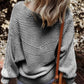 Textured Striped Round Neck Long Sleeve Top